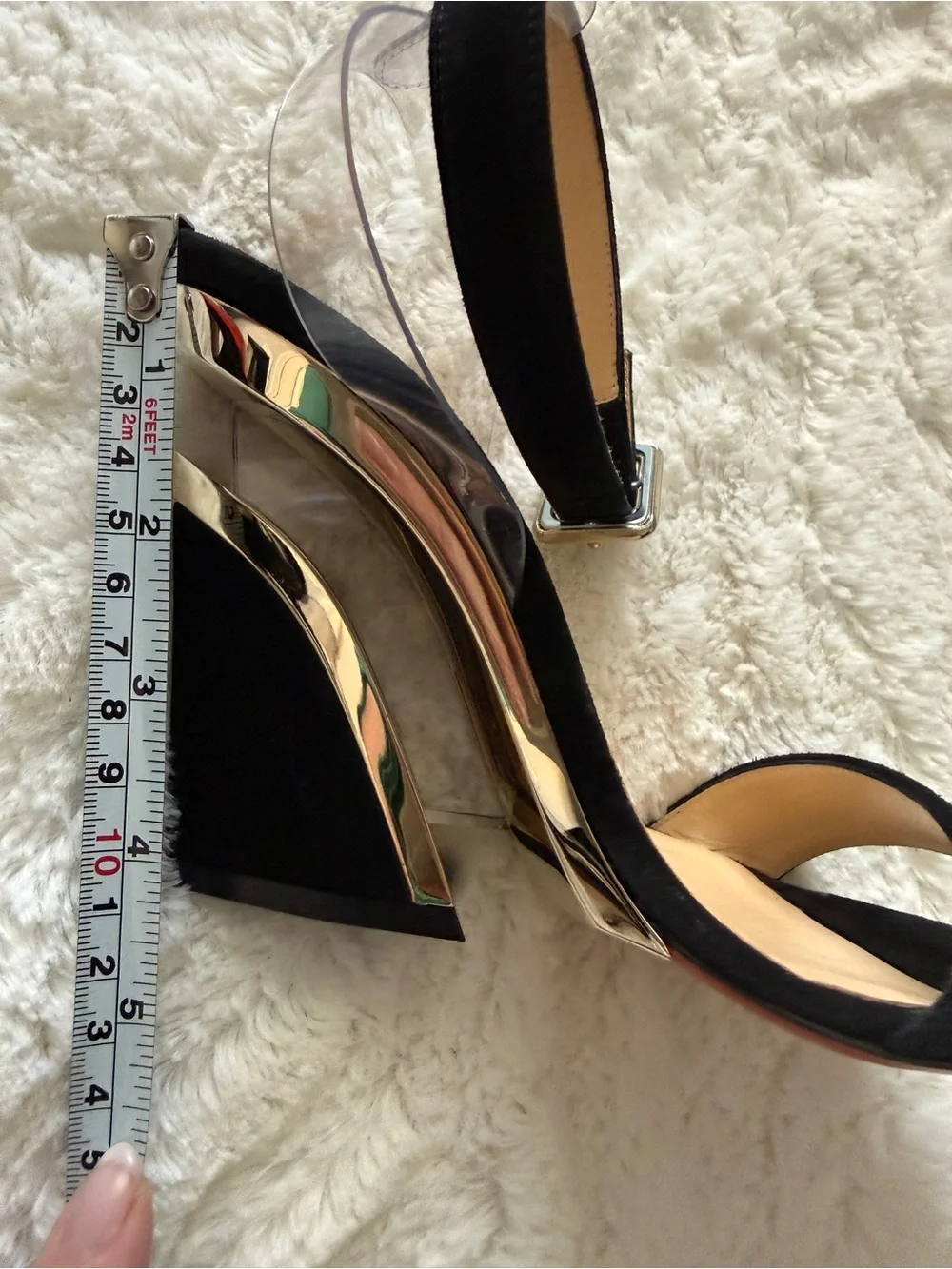 Christian Louboutin Levitalo 100 Black Suede PVC Wedges EU 36